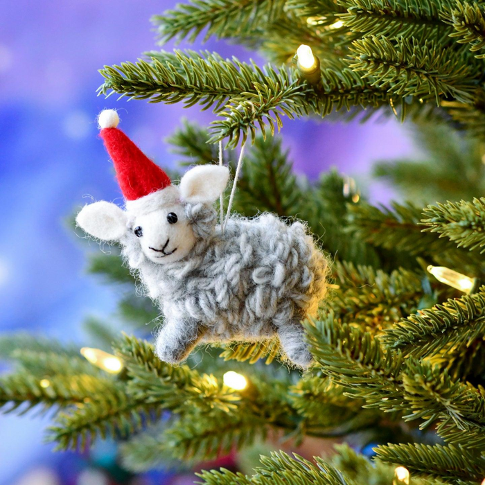 Tara Treasures Felt Grey Sheep Christmas Ornament