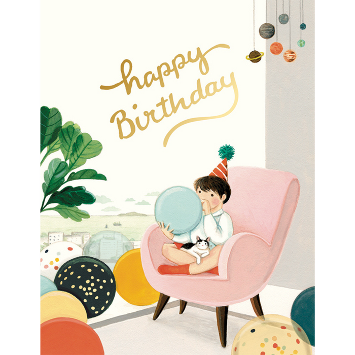 Foil Birthday Card - Blowing Balloons