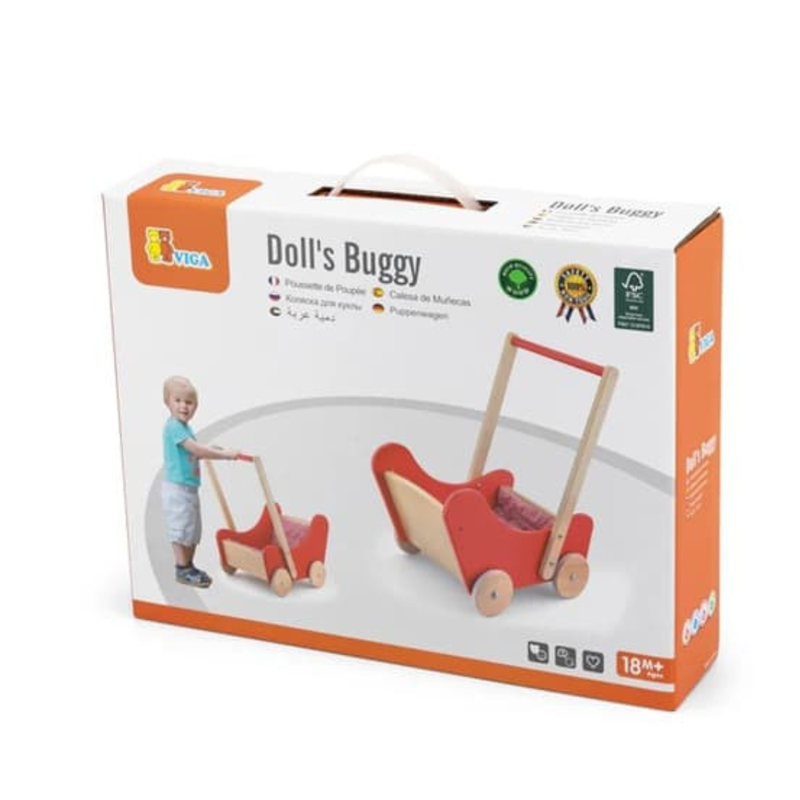 Viga Toys Wooden Red Doll Buggy Pram Baby Walker Developmental Toys Baby Toys Gift Idea for 18m+