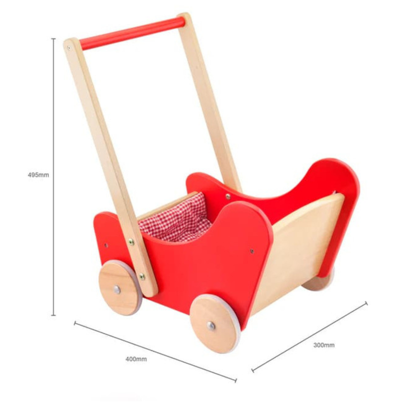 Viga Toys Wooden Red Doll Buggy Pram Baby Walker Developmental Toys Baby Toys Gift Idea for 18m+