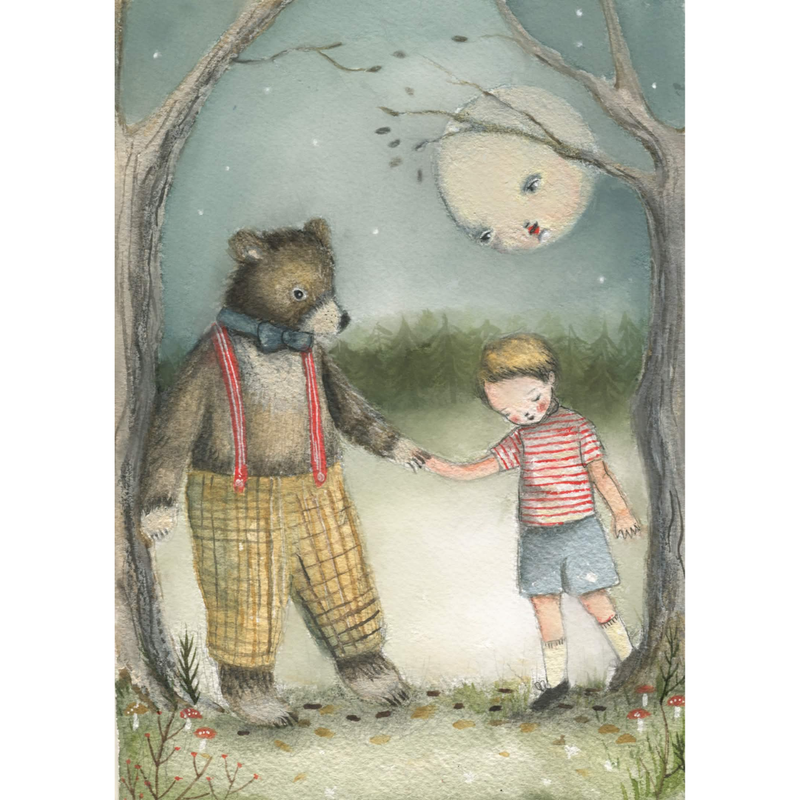 Boy and Bear Greeting Card by Michelle Pleasance Kids Greeting Card