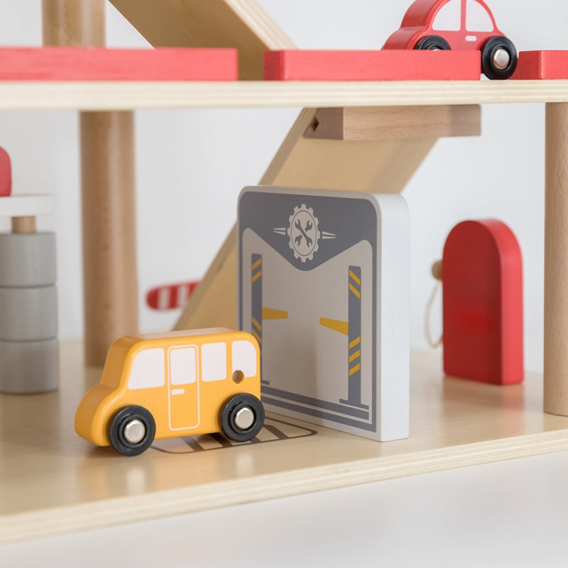 Viga Toys Wooden Multi Level Parking Garage and Gas Station Wooden Toys Car Garage Gift Idea for 3yrs+ (Bulky Shipping)