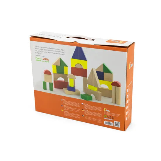 Viga Toys Baby Walker Wagon with 36 Wooden Building Blocks Motor Skills Developmental Toys for Toddlers Baby Toys Gift Idea for 12m+