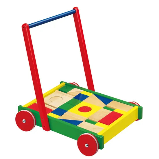 Viga Toys Baby Walker Wagon with 36 Wooden Building Blocks Motor Skills Developmental Toys for Toddlers Baby Toys Gift Idea for 12m+