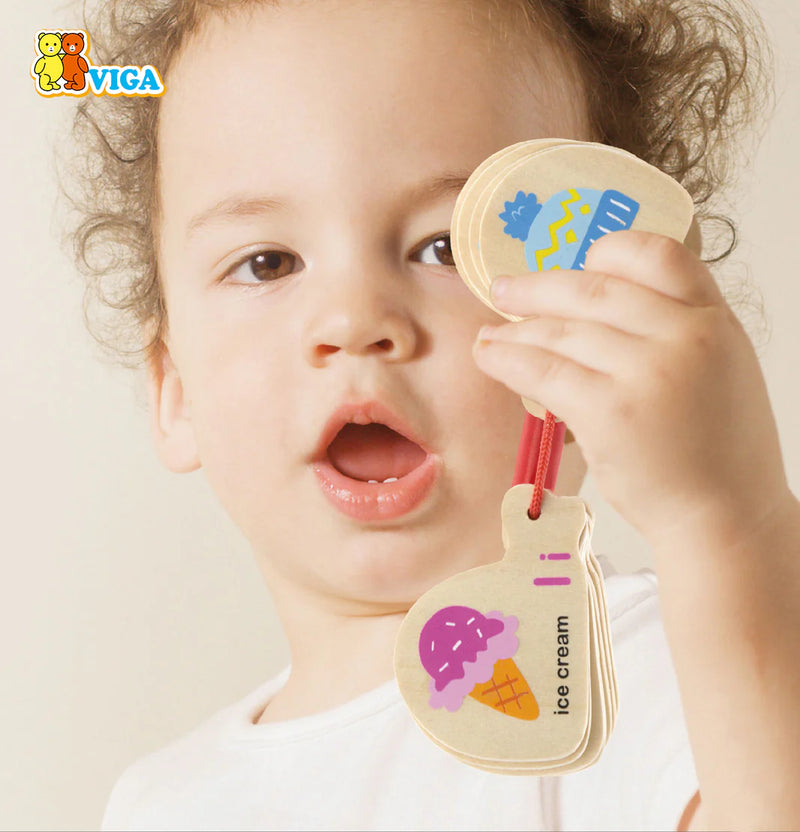 Viga Toys Wooden Mini Doubled-Sided Book Learning Alphabet 13pcs Early Literacy Cognitive Developmental Baby Toddler Toys for 12m+