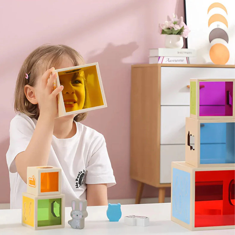 Viga Toys Nesting and Stacking Building Blocks with Rainbow Window Developmental Toys for Toddlers 2yrs+