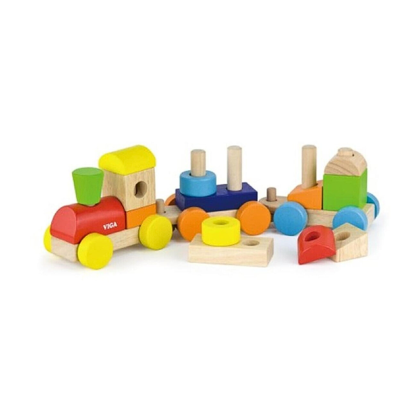 Viga Toys Wooden Stacking Train 14pcs Blocks Developmental Toys Car Toys Gift Idea for 18m+
