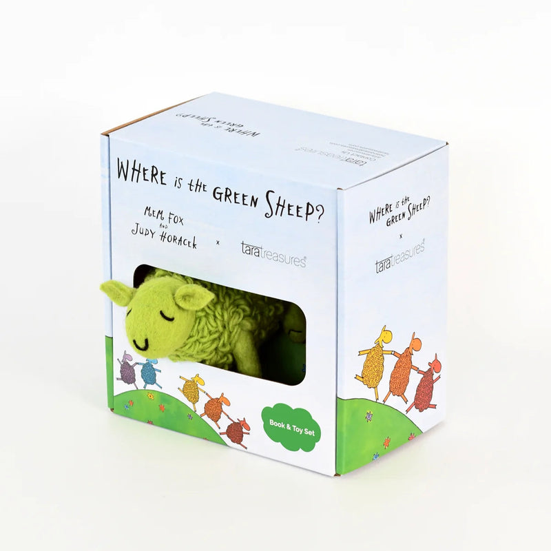 Tara Treasures Where Is The Green Sheep Large Felt Green Sheep and Book Set 2pcs Pretend & Imaginative Play Felt Animals Australian Authors Classic Story