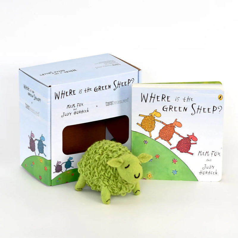Tara Treasures Where Is The Green Sheep Large Felt Green Sheep and Book Set 2pcs Pretend & Imaginative Play Felt Animals Australian Authors Classic Story