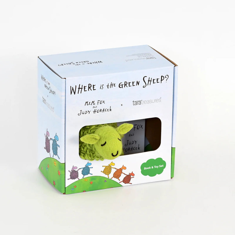 Tara Treasures Where Is The Green Sheep Large Felt Green Sheep and Book Set 2pcs Pretend & Imaginative Play Felt Animals Australian Authors Classic Story