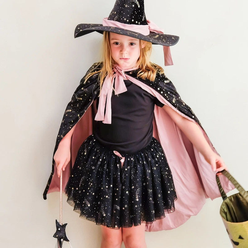 Witches Cape Ethel BLACK Velvet Pink Satin by Mimi & Lula Kids Costumes Halloween 3yrs+