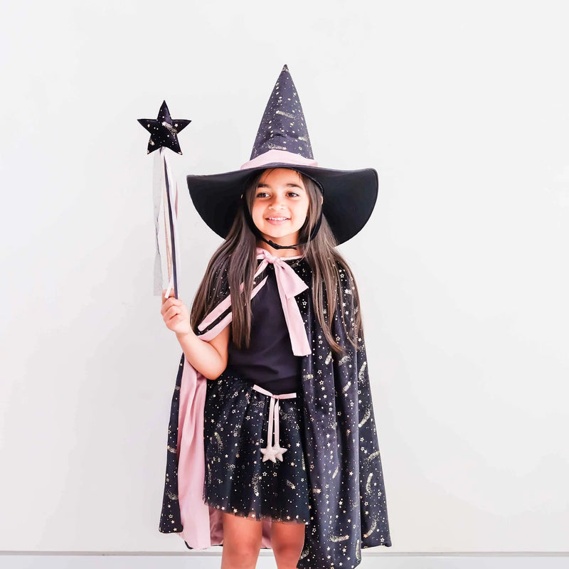 Witches Cape Ethel BLACK Velvet Pink Satin by Mimi & Lula Kids Costumes Halloween 3yrs+