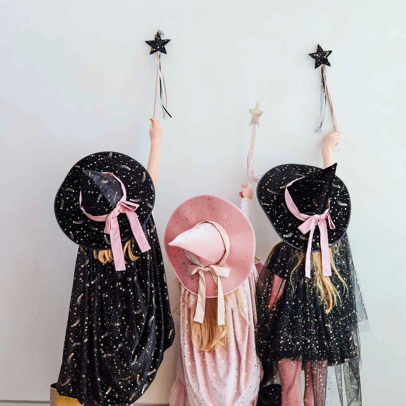 Witches Cape Ethel BLACK Velvet Pink Satin by Mimi & Lula Kids Costumes Halloween 3yrs+