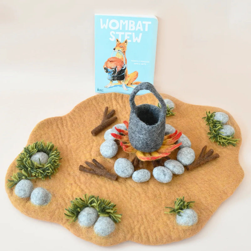 Tara Treasures Felt Wombat Stew Play Mat Playscape 54cm Pretend & Imaginative Play Toys 3yrs+