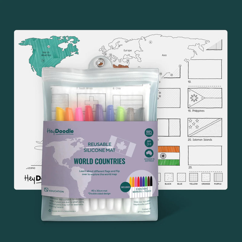 Hey Doodle World Countries Classic Colouring & Doodle Mat Art and Craft for Kids Travel Toys 3yrs+
