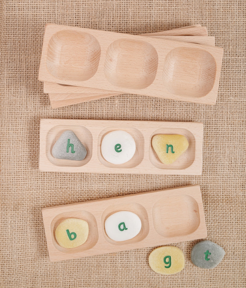 Yellow Door CVC 3 Pebble Word Building TRAYS Set of 6 Early Literacy Phonics Cognitive Developmental Toys for Toddlers 18m+