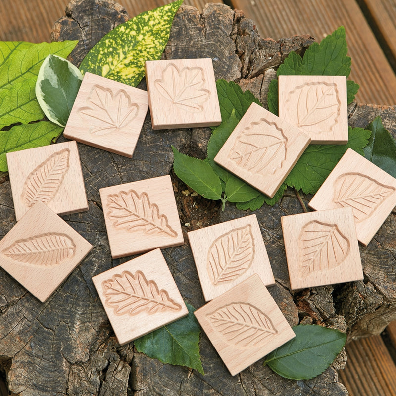 Yellow Door Match Me Wooden Sensory Leaf Tiles 12pcs Art and Craft for Kids Playdough Sand Toys Sensory Toys 18m+