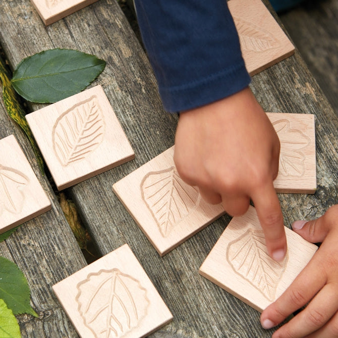 Yellow Door Match Me Wooden Sensory Leaf Tiles 12pcs Art and Craft for Kids Playdough Sand Toys Sensory Toys 18m+
