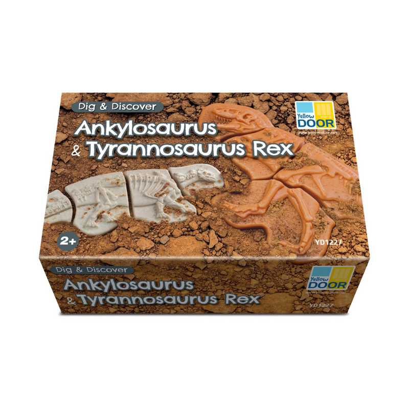 Yellow Door Dig and Discover Ankylosaurus & Tyrannosaurus Rex 9pcs Dinosaur Toys Playdough Sand Toys Sensory Toys 2yrs+