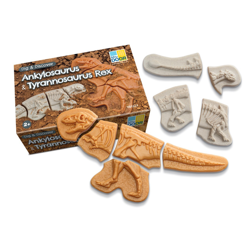Yellow Door Dig and Discover Ankylosaurus & Tyrannosaurus Rex 9pcs Dinosaur Toys Playdough Sand Toys Sensory Toys 2yrs+