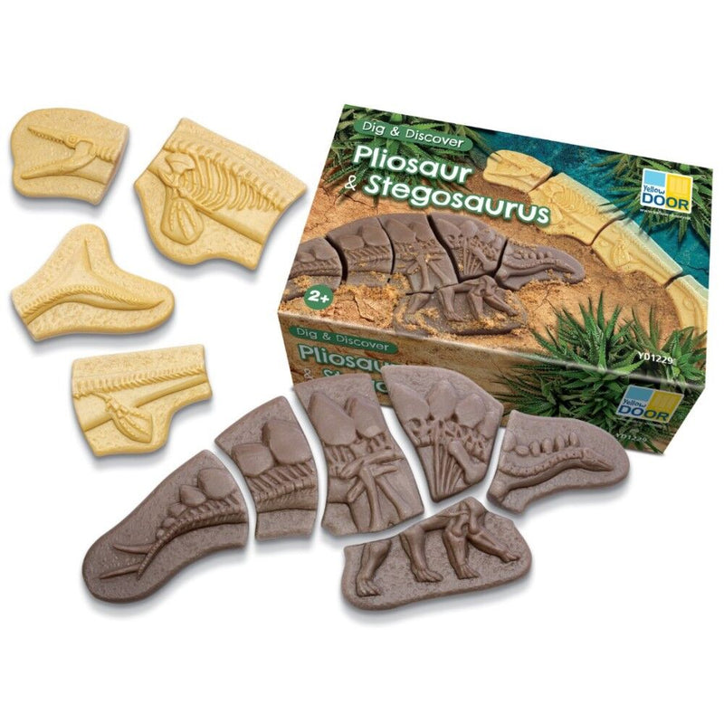 Yellow Door Dig and Discover Pliosaur and Stegosaurus Dinosaur Toys Playdough Sand Toys Sensory Toys 2yrs+