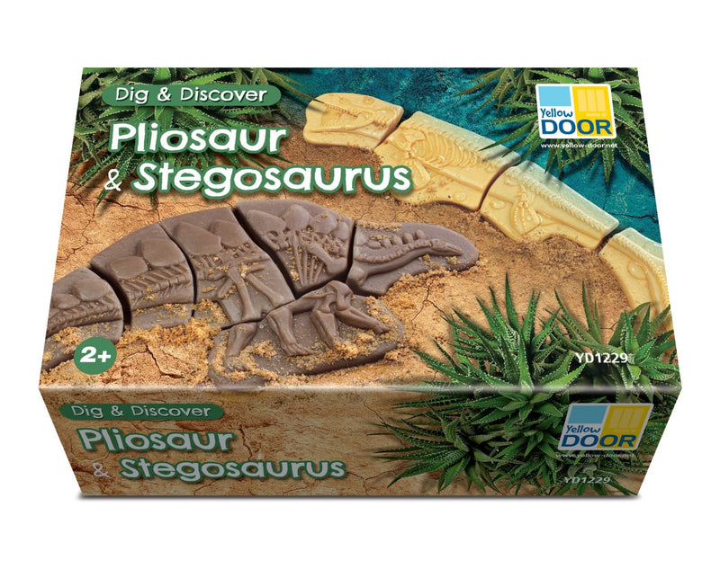 Yellow Door Dig and Discover Pliosaur and Stegosaurus Dinosaur Toys Playdough Sand Toys Sensory Toys 2yrs+