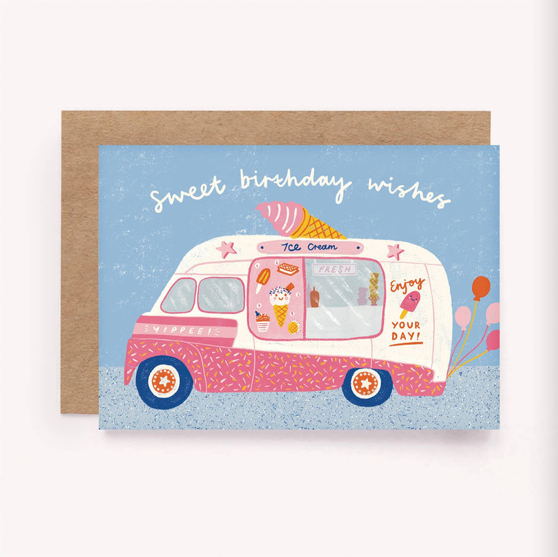 Sweet Birthday Wishes Ice Cream Van Greeting Card  By Lauren Sissons Studio Birthday Card