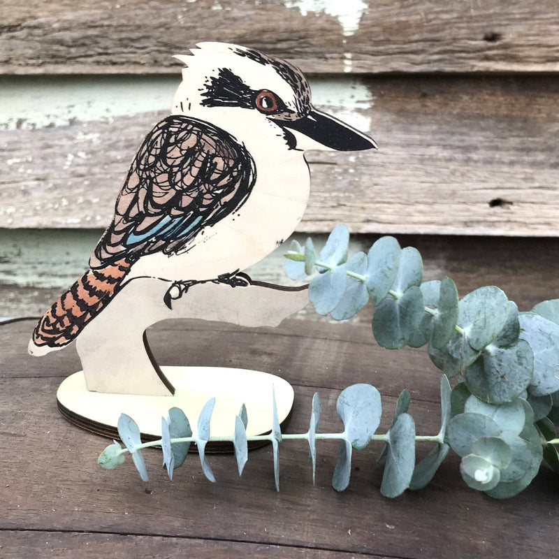 Bridget Farmer Printmaker Laughing Kookaburra Wooden Standing Bird Figurine Ornament