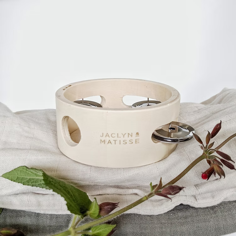 Wooden Tambourine by Jaclyn & Matisse Small Musical Instrument for Kids Gift Idea 3yrs+