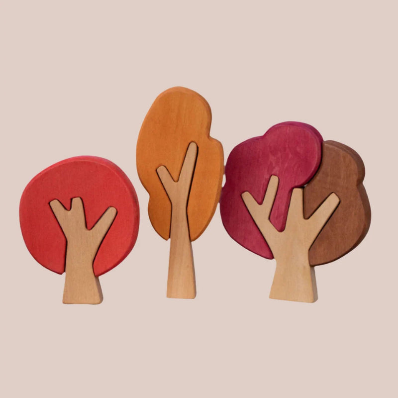 Wooden Flat Forest Tree Set Autumn 3 Trees 7pcs by Avdar Toys Wooden Toys Pretend & Imaginative Play Gifting Idea for 3yrs+