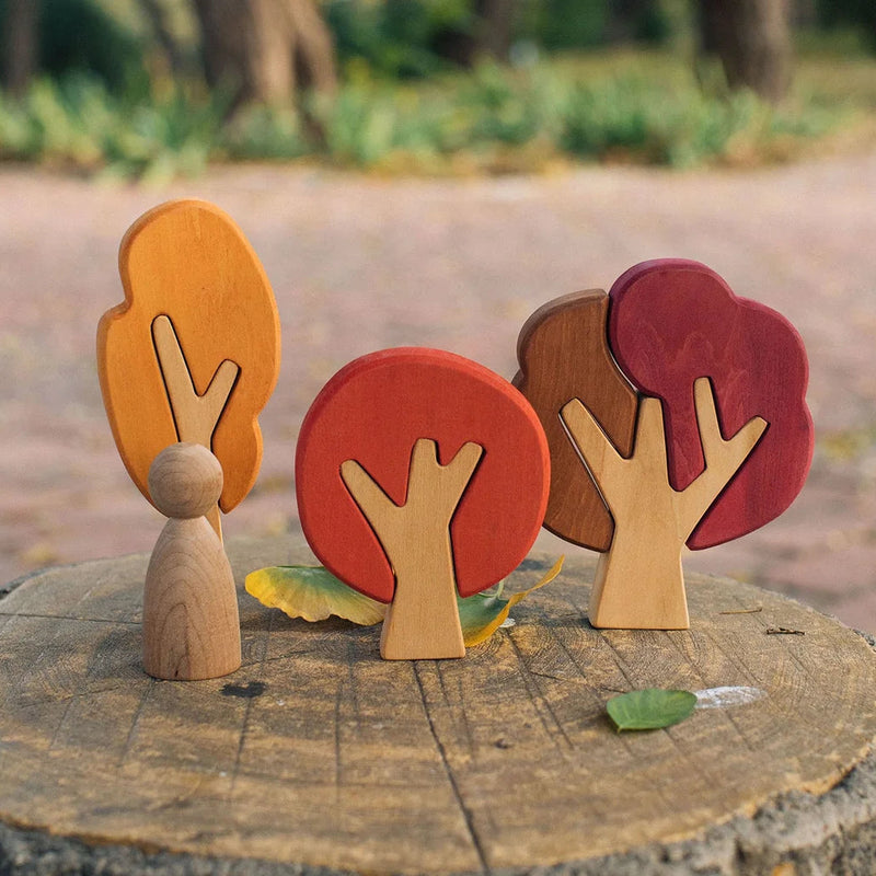 Wooden Flat Forest Tree Set Autumn 3 Trees 7pcs by Avdar Toys Wooden Toys Pretend & Imaginative Play Gifting Idea for 3yrs+