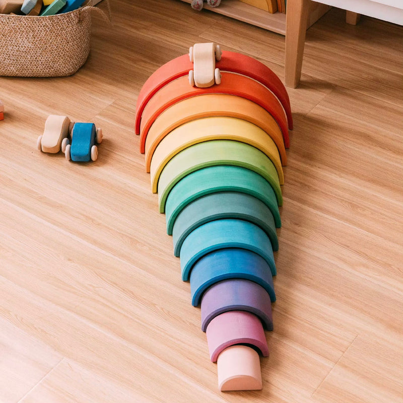 Wooden Rainbow Stacker Classic Large 12pcs by Avdar Toys Waldorf Inspired Wooden Toys 3yrs+