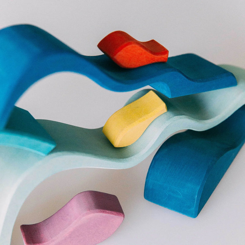 Wooden Wave Block Set 8pcs with 4 Waves and 4 Fish by Avdar Toys Wooden Toys Pretend & Imaginative Play Gifting Idea for 3yrs+