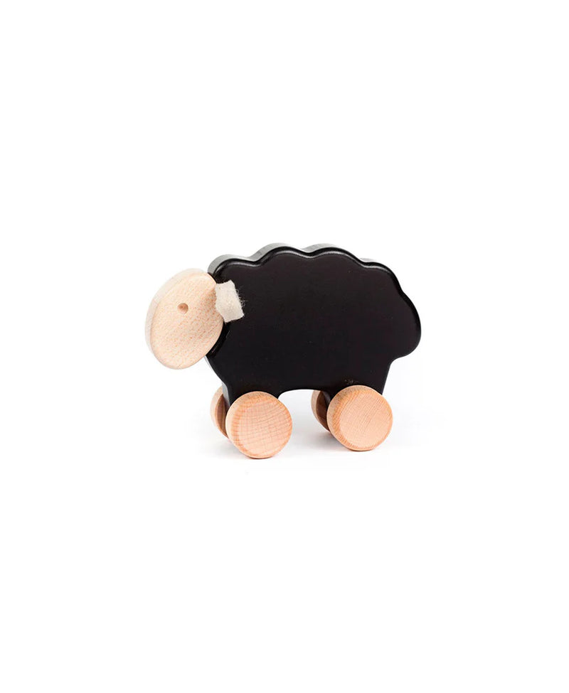 Black Sheep with White Face Wooden Push Along Roller by Bajo Developmental Toys for Toddlers Baby Toys 12m+