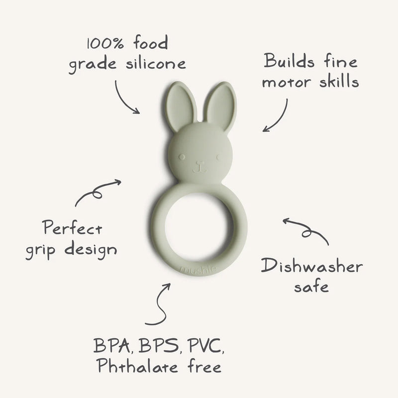 Mushie Bunny Rabbit Teething Ring Silicone Baby Teether Baby Toys Baby Gifts 3m+