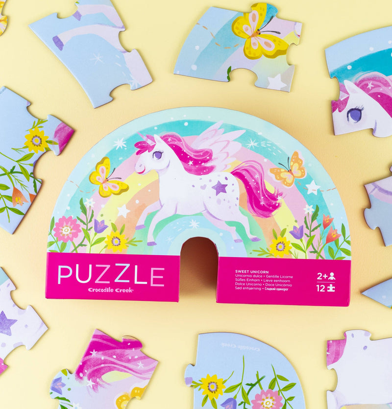 Crocodile Creek Mini Jigsaw Puzzle 12pcs Sweet Unicorn Developmental Toys for Toddlers Gifts Idea Best Seller Fairy Unicorn and Castle Theme 2yrs+