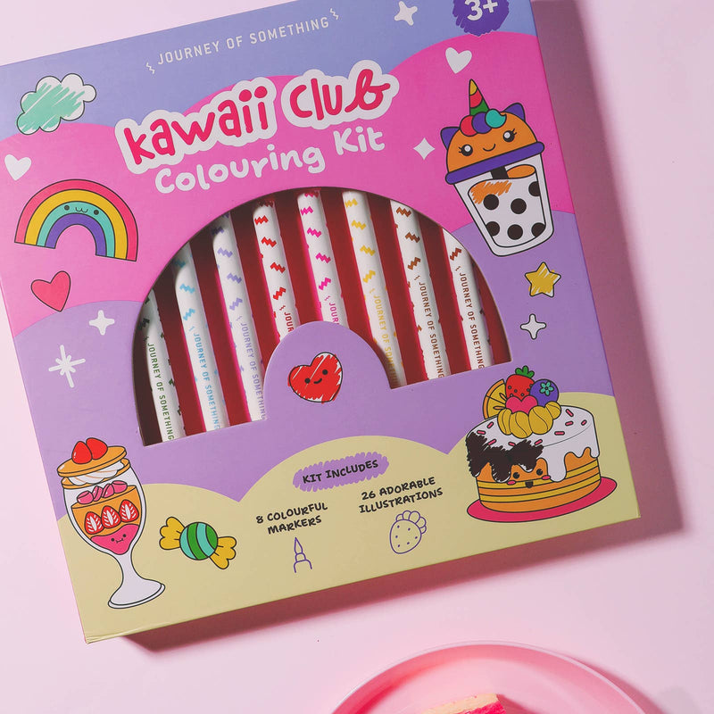 Kawaii Club Colouring Activity Kit with 8 Markers and 32 Colouring Pages by Journey Of Something Art and Craft for Kids Travel Toys Fairy Unicorn Castle Theme 3yrs+