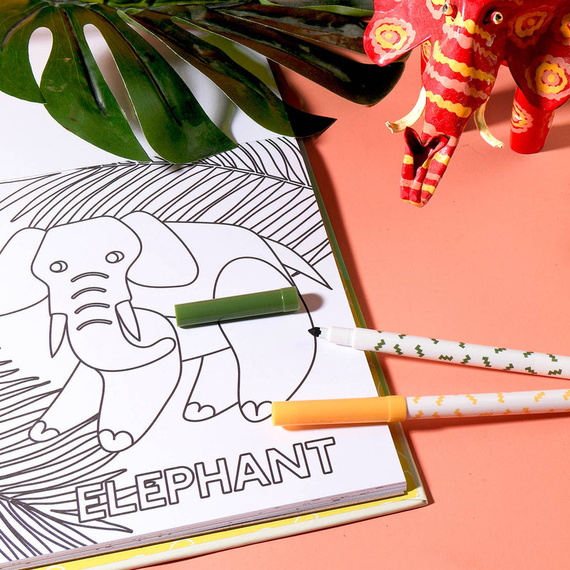 Alphabet Safari Colouring Activity Kit with 8 Markers and 32 Colouring Pages by Journey Of Something Art and Craft for Kids Travel Toys Early Literacy 3yrs+