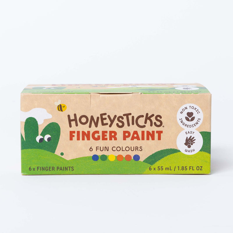 Honeysticks Australia Washable Finger Paints 6 Colours 60ml Toddler Art and Craft for Kids 12m+