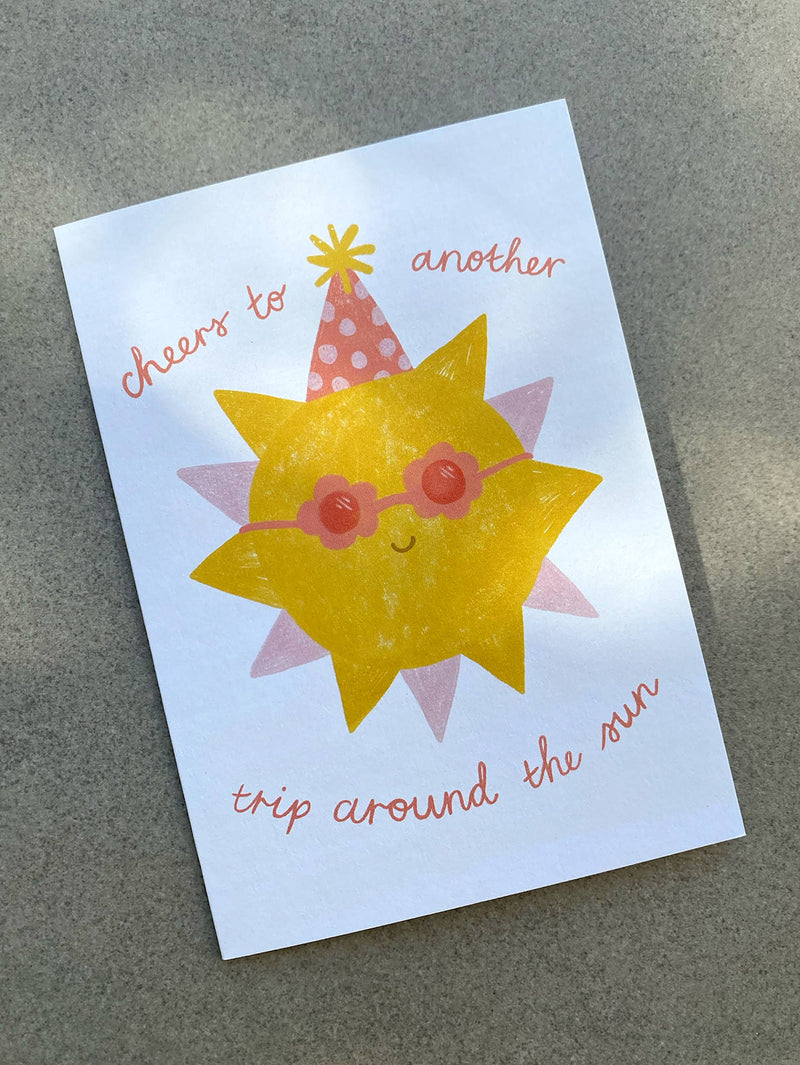 Cheers To Another Trip Around The Sun Birthday Greeting Card By Lauren Sissons Studio Birthday Card