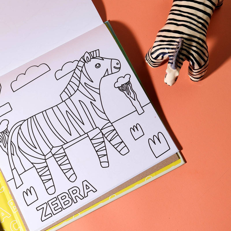 Alphabet Safari Colouring Activity Kit with 8 Markers and 32 Colouring Pages by Journey Of Something Art and Craft for Kids Travel Toys Early Literacy 3yrs+