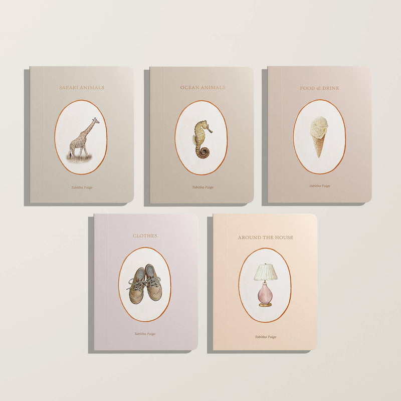 Our Little Library Vol. 2 (5 Board Books) by Paige Tate First Words Books Introducing Ocean Animals, Safari Animals, Food and Drink, Clothes and Around the House