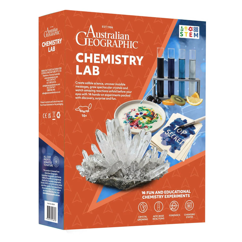 Australian Geographic Chemistry Lab Science Kit with 16 Chemistry Experiments Early Science STEM Toys Gifting Idea for 10yrs+