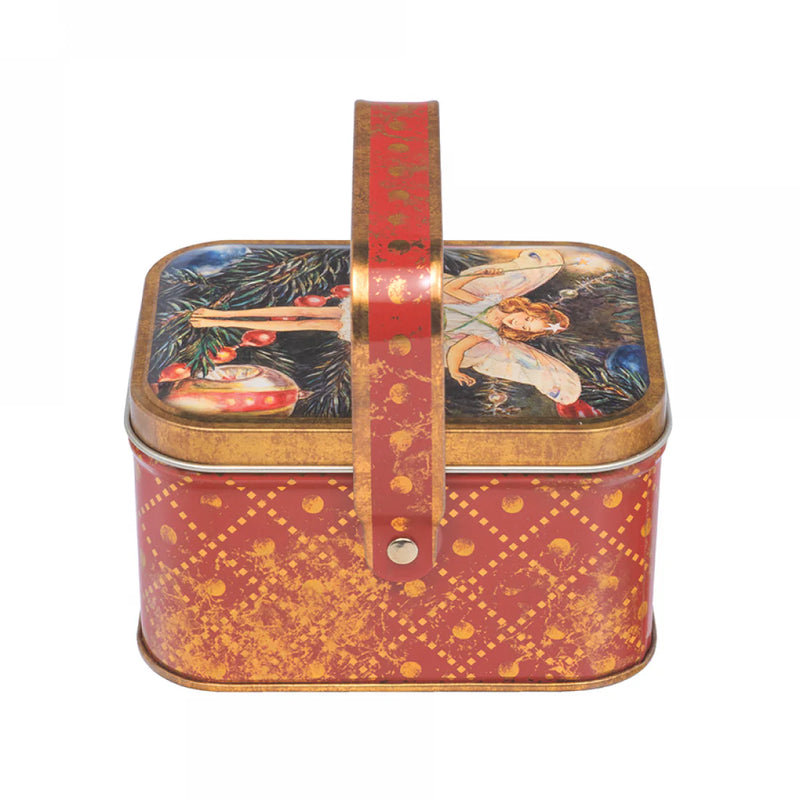 Flower Fairies Christmas Handle Tin Basket 10.5x7.8x6 (LWH) Fairy Unicorn and Castle Theme Christmas Range Gifting Idea for 3yrs+