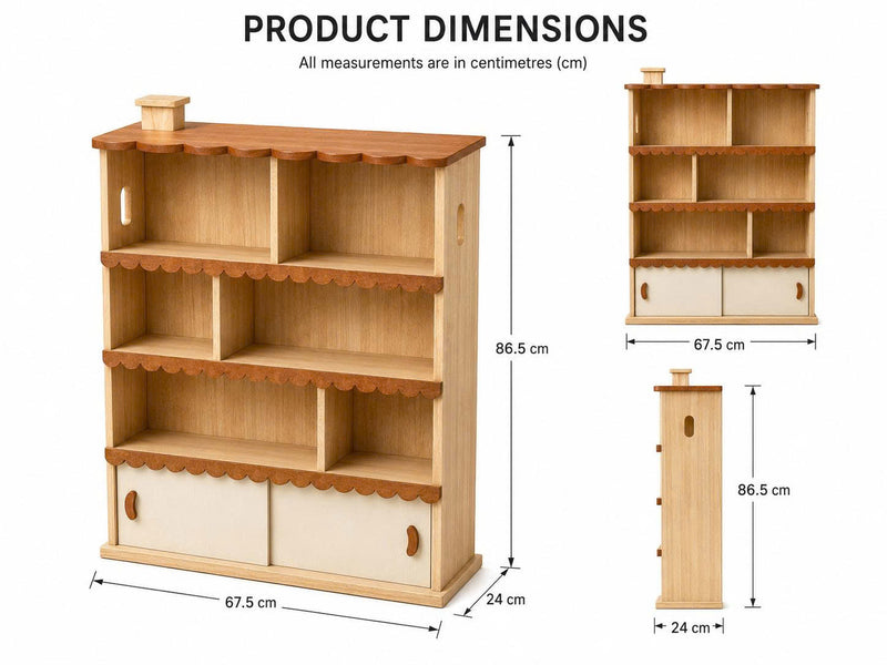 Qtoys Cottage Dollhouse Bookshelf 67.5cm (L) x 24cm (W) x86.5cm (H) Kids Book Shelf Kids Storage Furniture (Furniture Shipping)