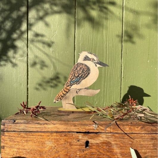 Bridget Farmer Printmaker Laughing Kookaburra Wooden Standing Bird Figurine Ornament