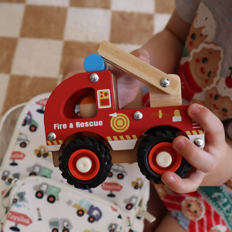ToysLink Wooden Fire Engine Truck Toy Car Baby Toddler Toys Gifting Idea for 18m+