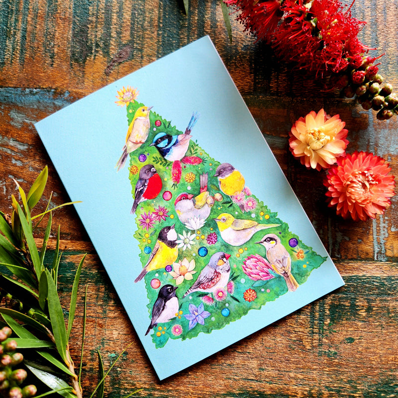 Christmas Tree Merry Christmas Card by Watercolour By Cat