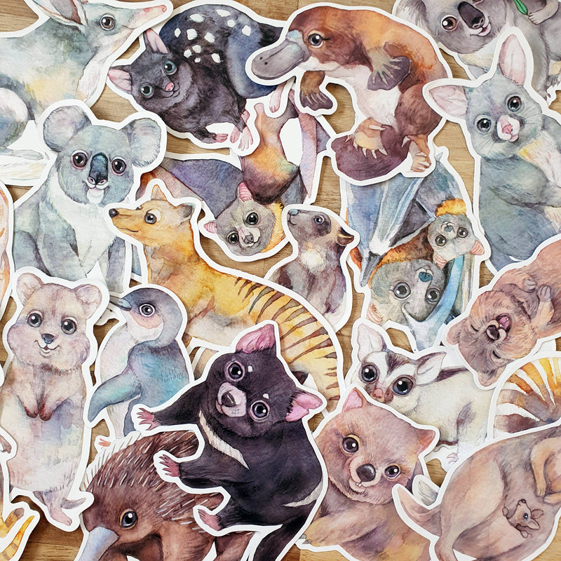 Australian Animal Large Vinyl Waterproof window wall decor Stickers Original Artworks Selected 10pcs Pack by Watercolour By Cat