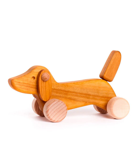 Dachshund Dog Natural Wood Push Along Roller by Bajo Toddler Toys 18m+